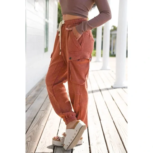 POL Brick Waffle Knit Regular Fit Waffle Knit Cotton Joggers - Picture 2 of 10